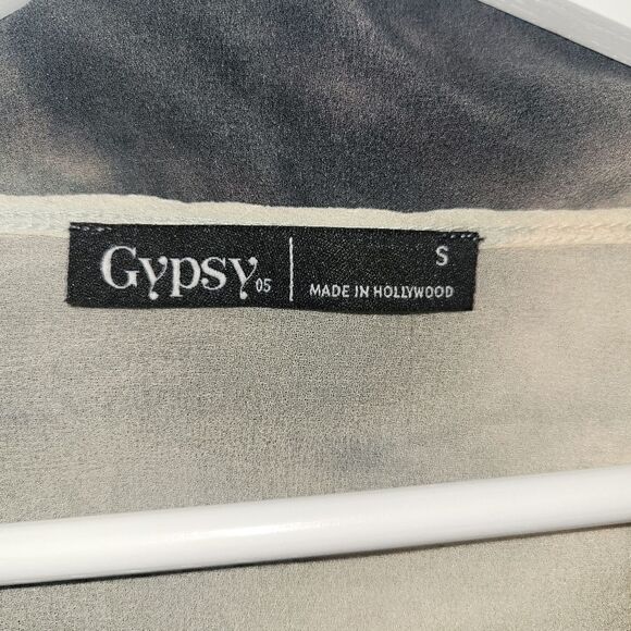 Revolve Silk Miyoshi Split Neck Gypsy Longsleeve Top Ink Gypsy 05 Small - Picture 10 of 15